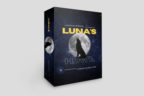 Trap sample pack image showcasing Luna’s Howl sound kit for music producers
