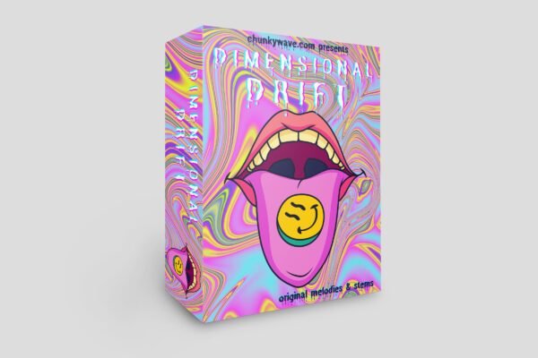 Psychedelic sample pack - Dimensional Drift cover art featuring surreal colorful soundwaves